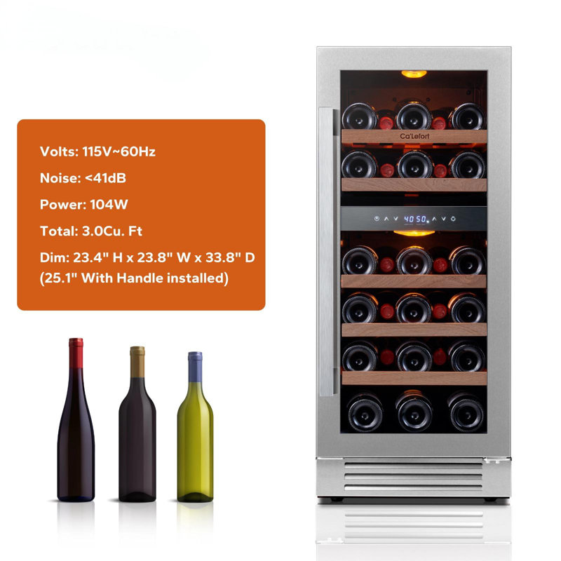 15'' Stainless Steel Dual Zone Wine Cooler with UV-Protected Glass Door