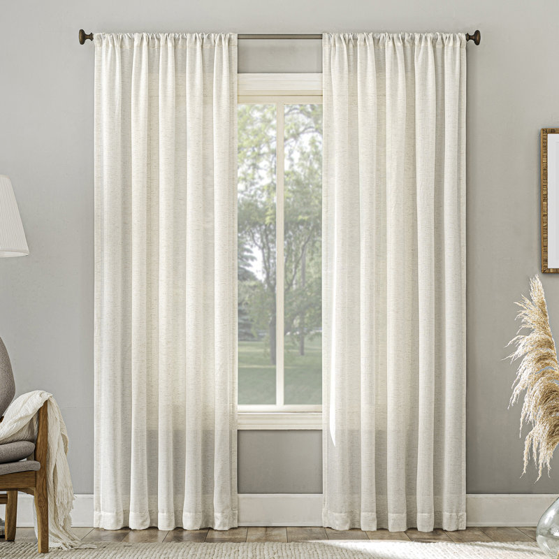Panneau de rideau semi-diaphane avec passe-tringle en lin - Basics by Wayfair ™, l 54 po x L 84 po, Blanc perle