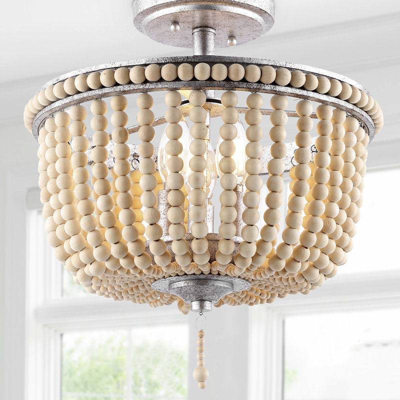 Norcott Solid Wood Semi Flush Mount, Antique Silver