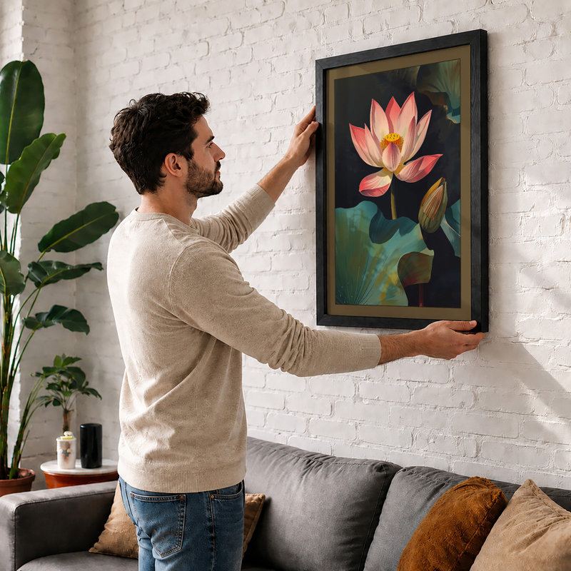 Lotus Bloom Botanical - Framed Print, A4 - 29.7 x 21.0 cm, Black
