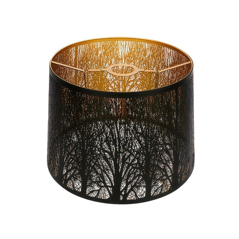 ALUCSET, ensemble de 2 abat-jour de lampe de table en métal, abat-jour de remplacement gravé à l'eau-forte, 10 po de haut x 12 po de bas x H 9 po, motif de flèche en losange rétro, intérieur noir doré