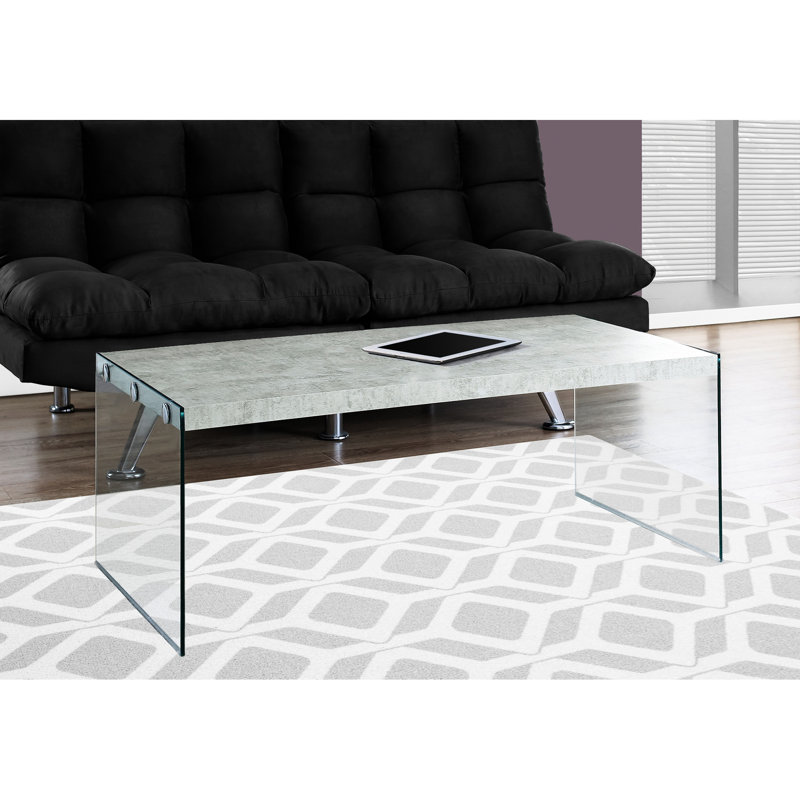 Rectangular Grey Table With Tempered Glass, Enhancing Contemporary Coffee Laminate And Clear Glass Panels