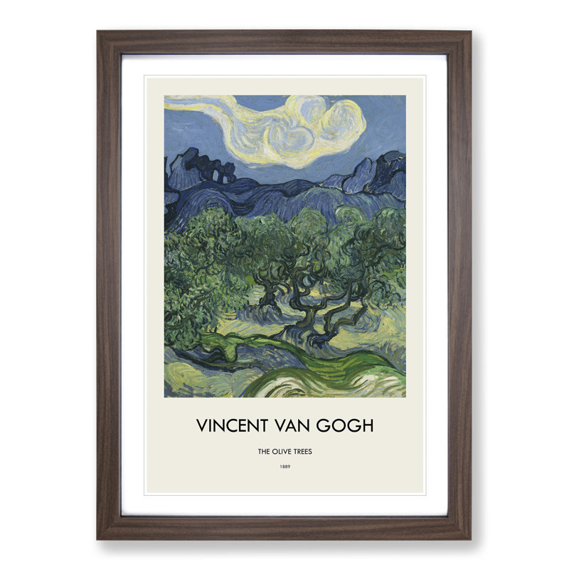 The Olive Trees by Vincent Van Gogh - Picture Frame Painting, 65cm H x 48cm W x 2cm D, Walnut Framed