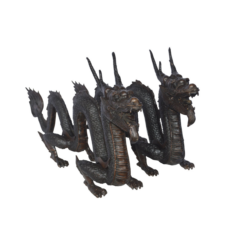 Paire de dragons assis côte à côte en bronze - Taille: L 31 po x l 7 po x H 16 po.