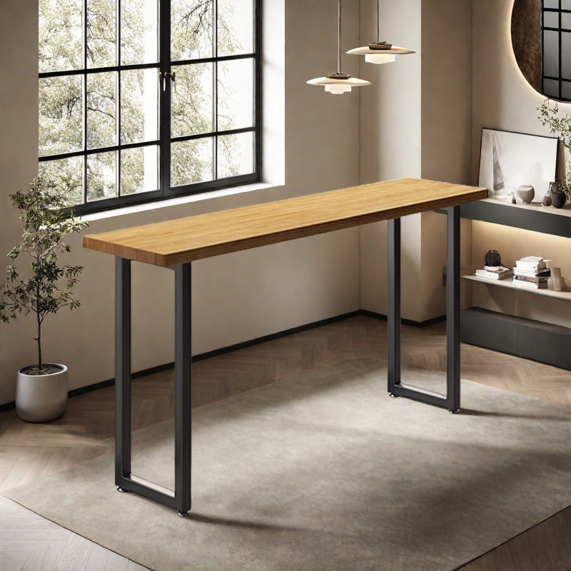 Ironwork solid wood bar table, 41.3"H x 55.1"L x 15.7"W