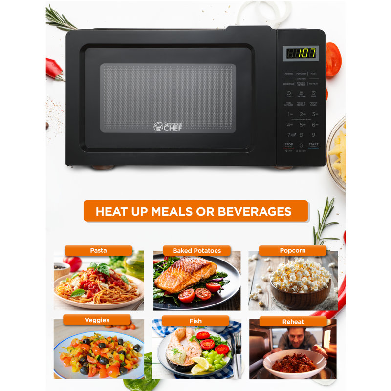 COMMERCIAL CHEF 0.7 Cu.Ft Microwave with 10 Power Levels, Black