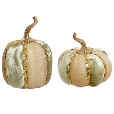Velvet Pumpkin, Sage/Gold, Set Of 2-7-9 Inches