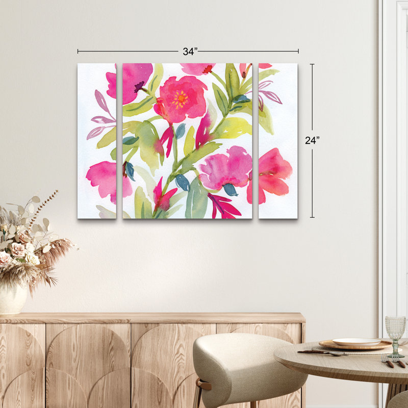 Ensemble de 3 panneaux muraux - Suzanne Allard «Mandevilla», art mural sur toile pour le salon, la chambre à coucher ou le bureau 