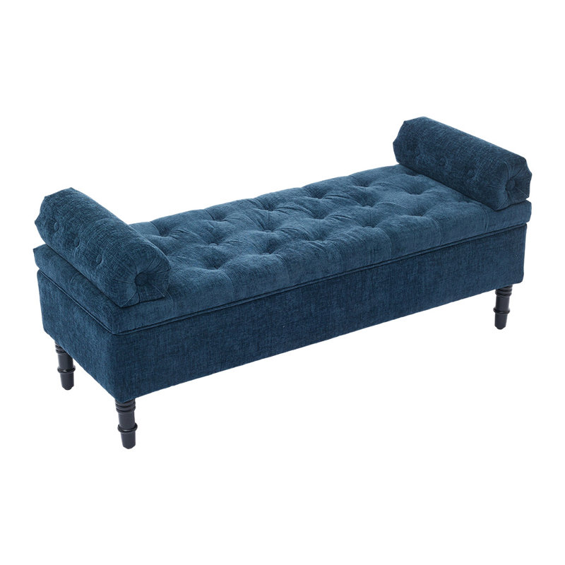 Linen Upholstered Storage Bench, Blue