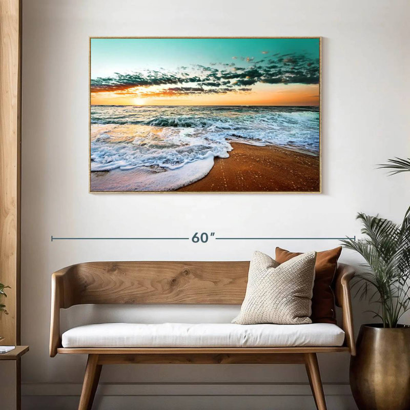 Plage rétro de Cancun, Cadre flottant en bois naturel, 46 po x 31 po