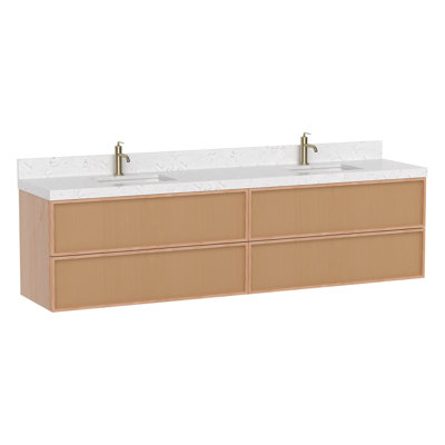 84" Modern Wall Mounted Double Bathroom Vanity with Quartz Top, Soft Close Drawers
