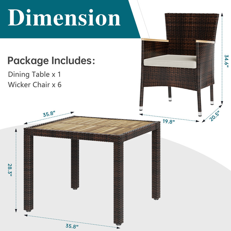 Swanmore 4 - Person Wicker Patio Dining Set with Square Table , Cushions Included, Gray