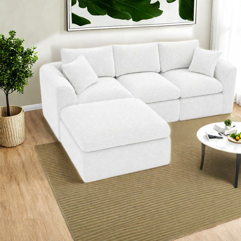 Canapé d'angle à compression, canapé modulaire en mousse blanc laiteux de 271 cm (106,7 po) pour maison moderne