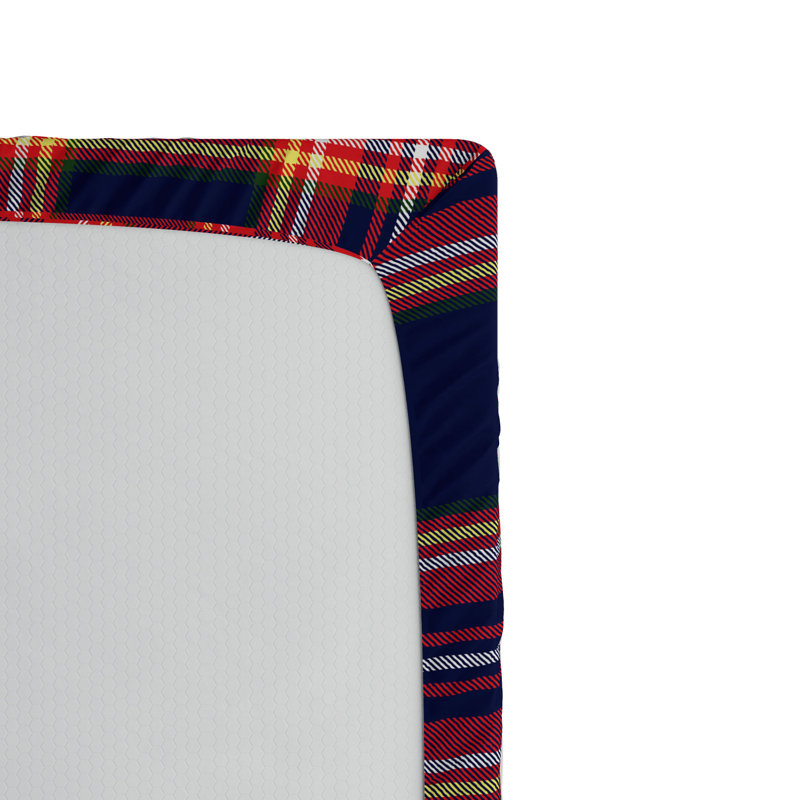 Microfiber Plaid Fitted Sheet, Twin XL Fitted Sheet, Navy/Orange Plaid 6
