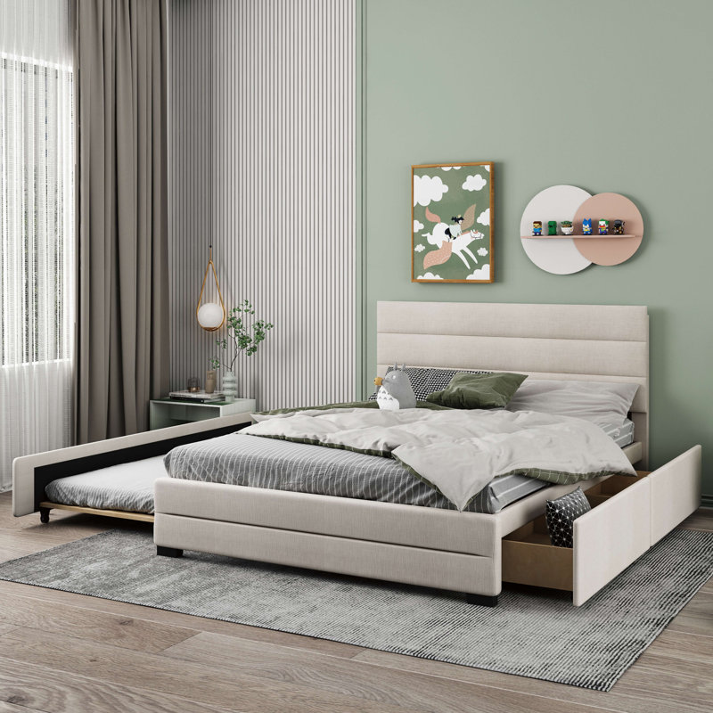 Grand lit de rangement tapissier Nahush