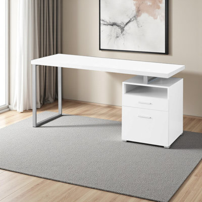 Bureau d'ordinateur en métal Kornegay pour bureau personnel et ordinateur portable ‑ configuration à gauche ou à droite, tiroirs de rangement, L 60 po, pour le travail