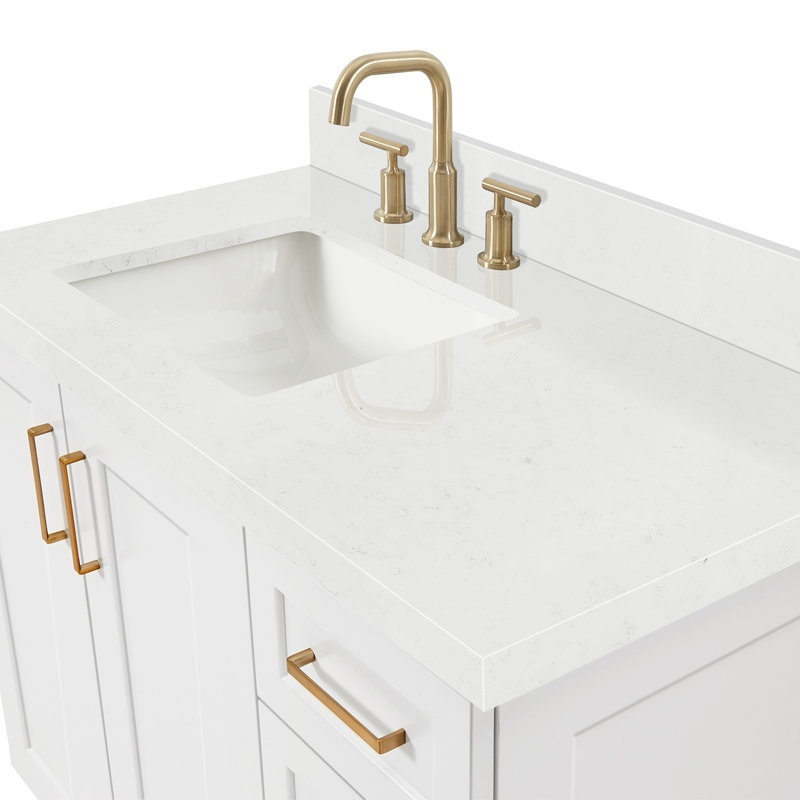 ARIEL Taylor 42.25 Single Sink Bathroom Vanity with Man-Made Stone Top-Oval, White, Right , Oval