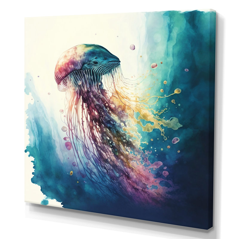Denekia Colourful Deepsea Jellyfish V - Print, 36" W x 36" H, Wrapped Canvas