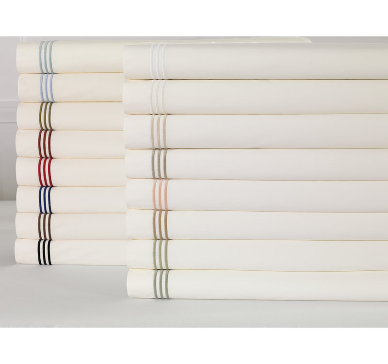 Tessa 100% Cotton Percale Sheet Set, Ivory/Scarlet, Full Sheet Set + 2 Pillowcases