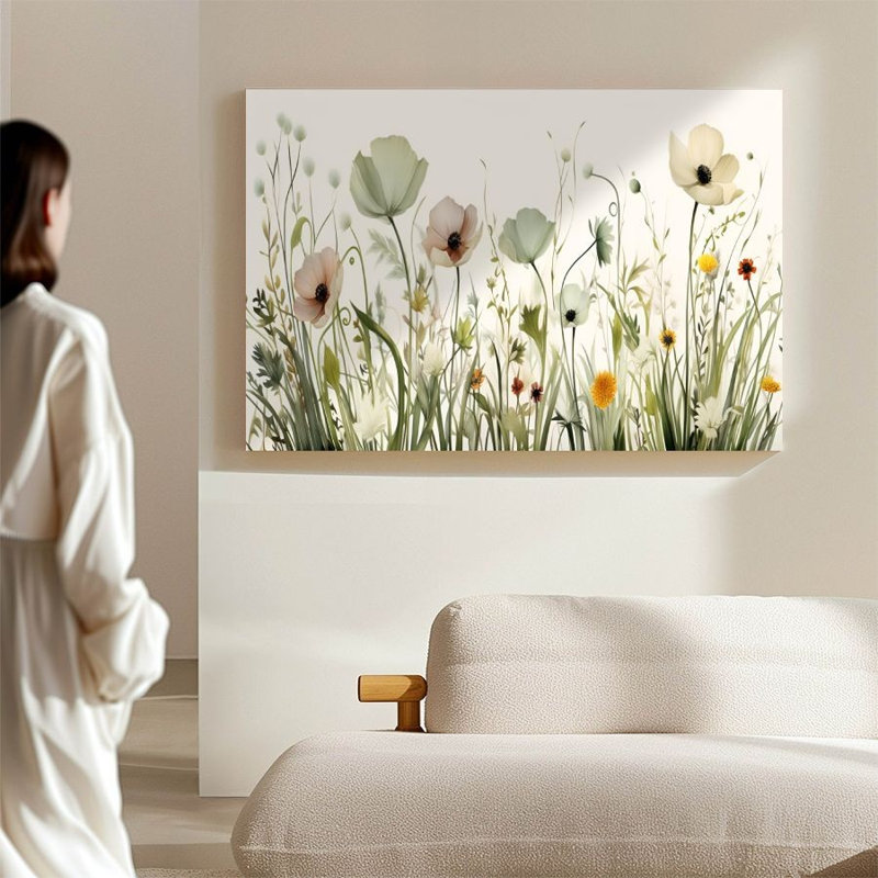 Aquarelle de fleurs sauvages en pleine floraison - Impression d'art floral botanique sur toile tendue sur châssis, 91,4 cm (H) x 61 cm (L), prête à être accrochée dans le salon, la chambre ou le couloir.