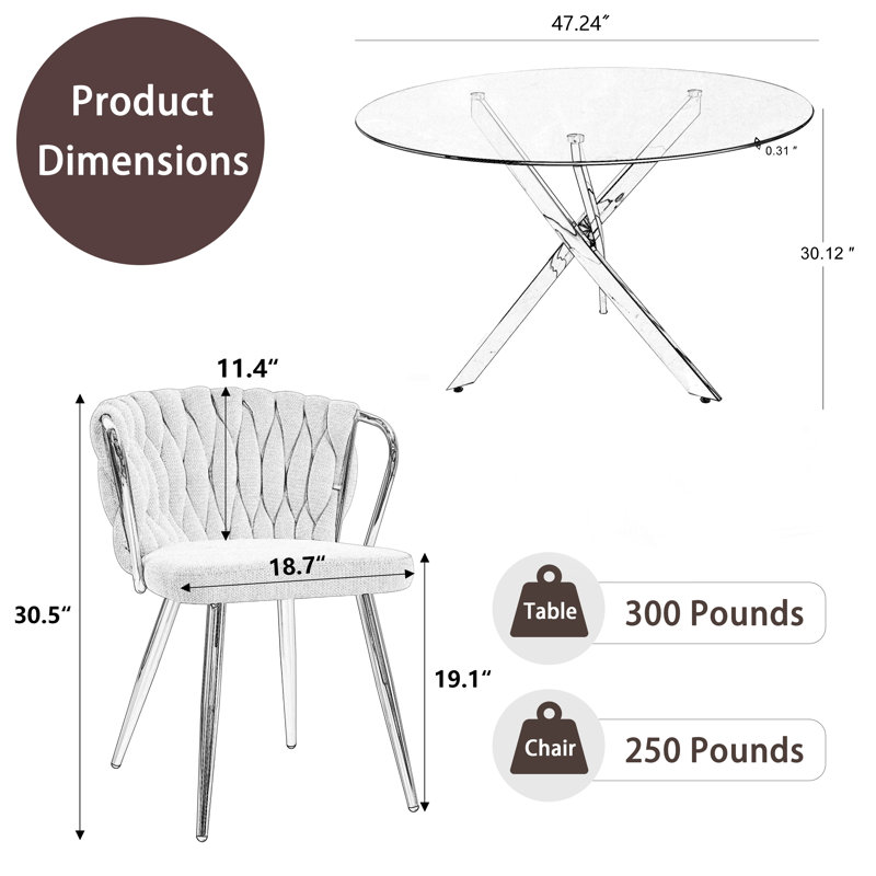 Ensemble de salle à manger 5 pièces, H 29,5 po x L 47,24 po x l 47,24 po, Beige