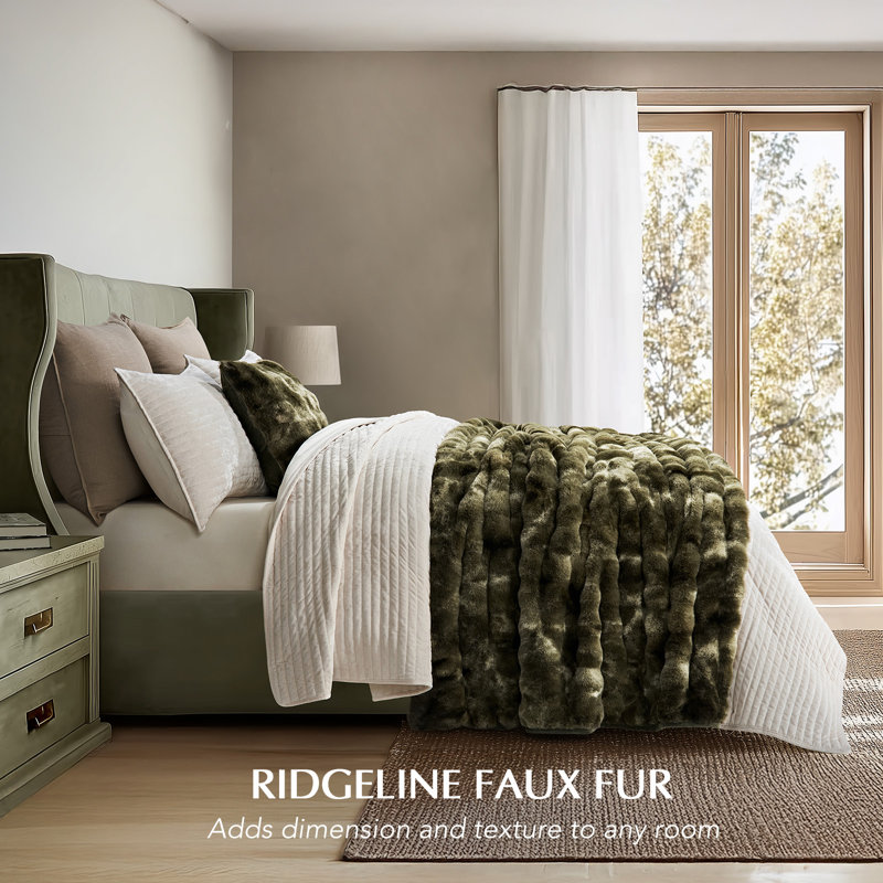 Ridgeline Faux Fur Throw Blanket, 80" L x 60" W, Olive Marble