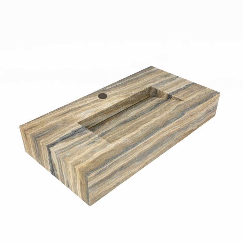 Pyramid 36" Wall Mounted Rectangular Solid Surface Bathroom Sink in Matte Finish, Single, Natural Stone