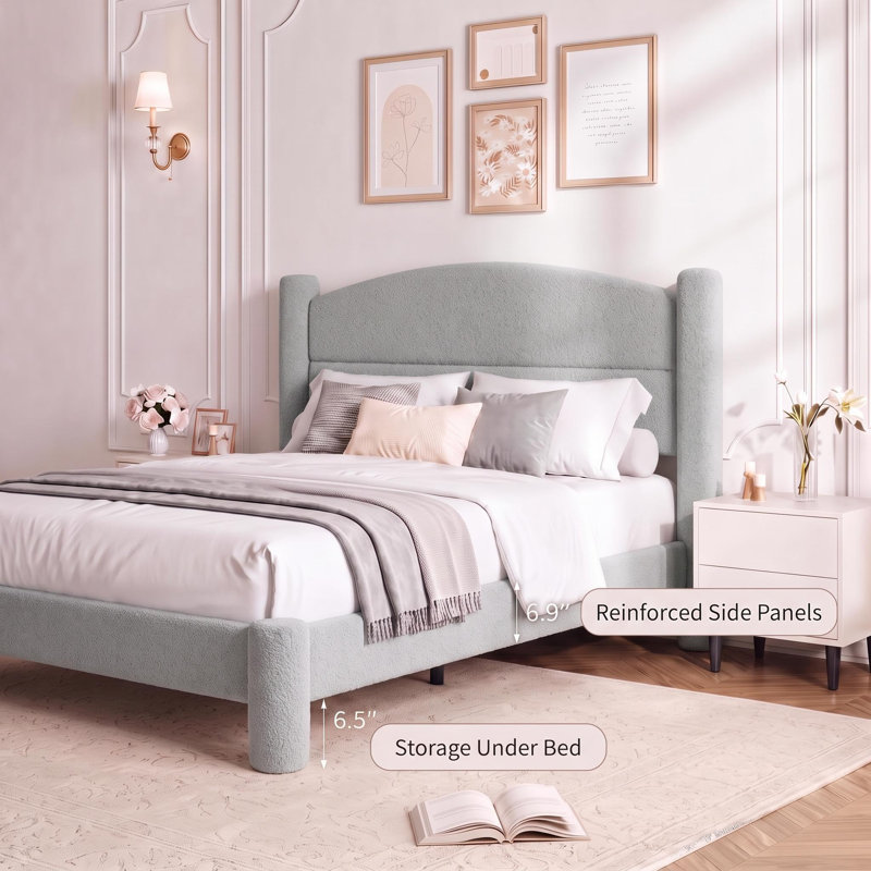 Twin Size Cloud Bed Frame with Round Headboard & Cylindrical Legs