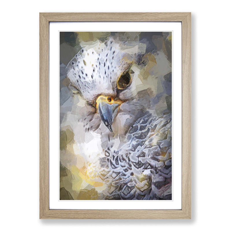 Hawk Bird in a Golden Light in Abstract - Picture Frame Graphic Art Print on MDF, Oak Framed, 36cm H x 27cm W x 2cm D