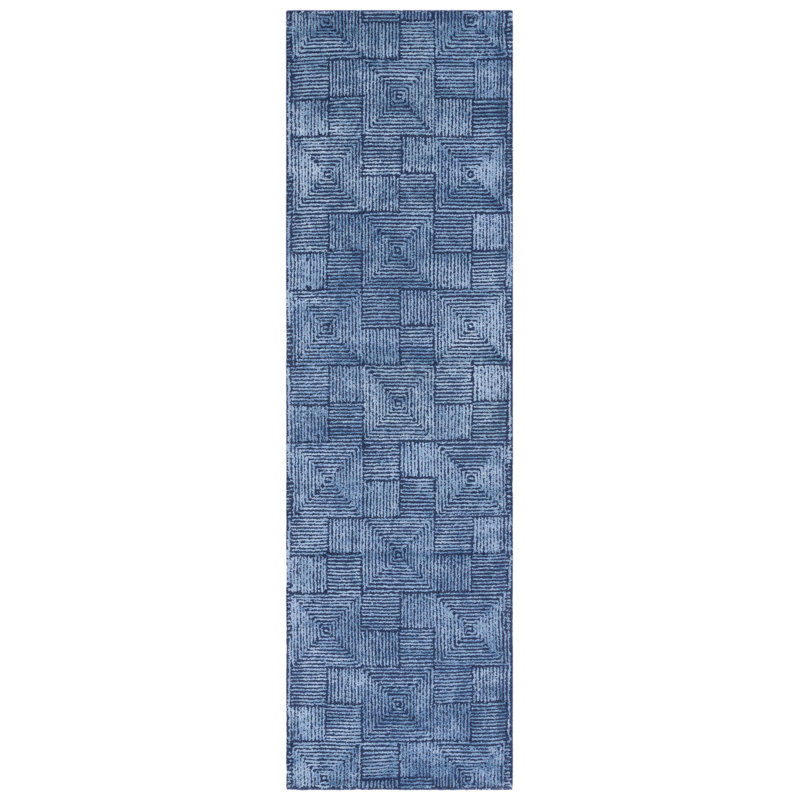 Corderio Hand Tufted Viscose Wool Cotton Geometric Rug, Runner 2'3" x 8"
