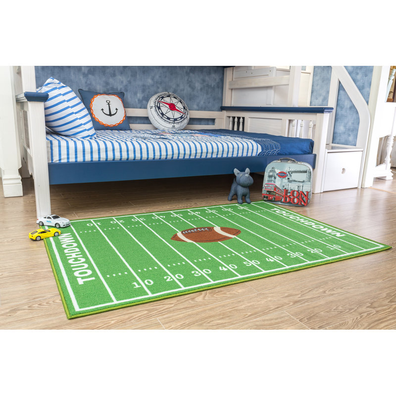 Furnish My Place Nicole 705 Solid Football All Star Football Ground | Play Area Rug for Kids | Football Field Ground Rectangle | Anti Skid Rubber Backing | Green