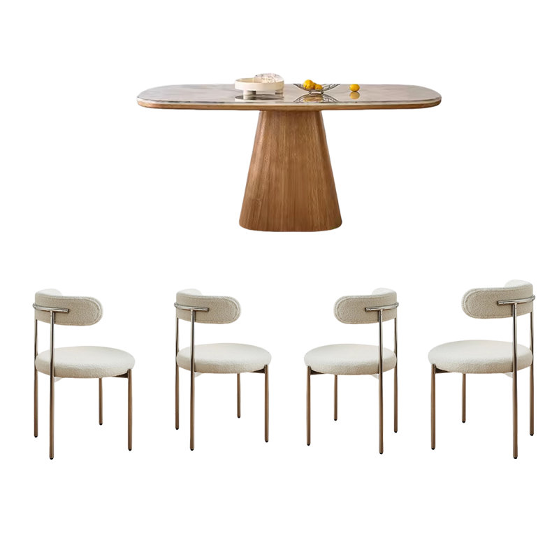 Modern Simple Family Dining Table Sets 4 - Person Pedestal Dining Set, 29.52"H x 62.99"L x 31.49"W