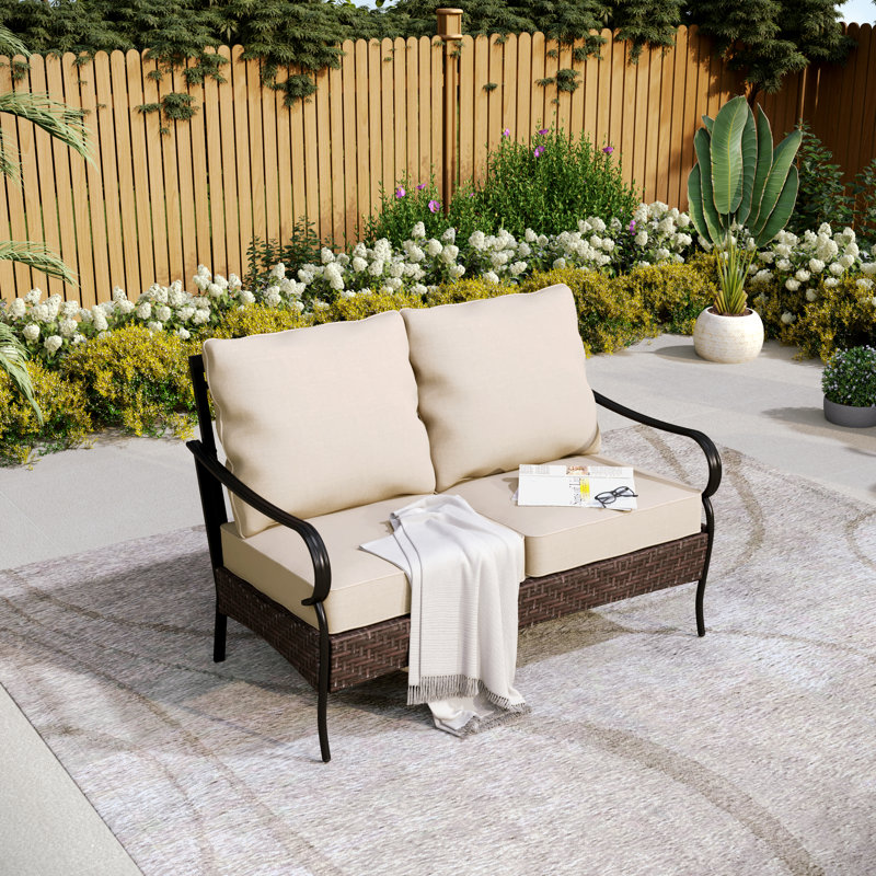 51.2" Outdoor Wicker Loveseat With Cushions