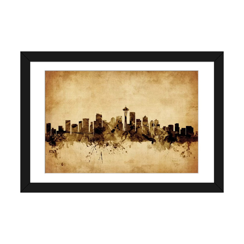 Foxed (rétro) série d’horizons : seattle, washington, usa, impression sur toile tendue, H 24 po x l 32 po x P 1 po, Blanc