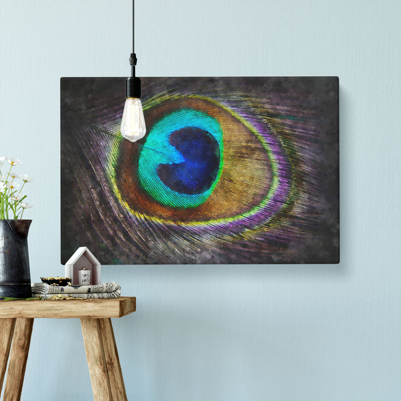 Delicate Peacock Feather Painting - Wrapped Canvas, 40cm H x 60cm W x 3cm D