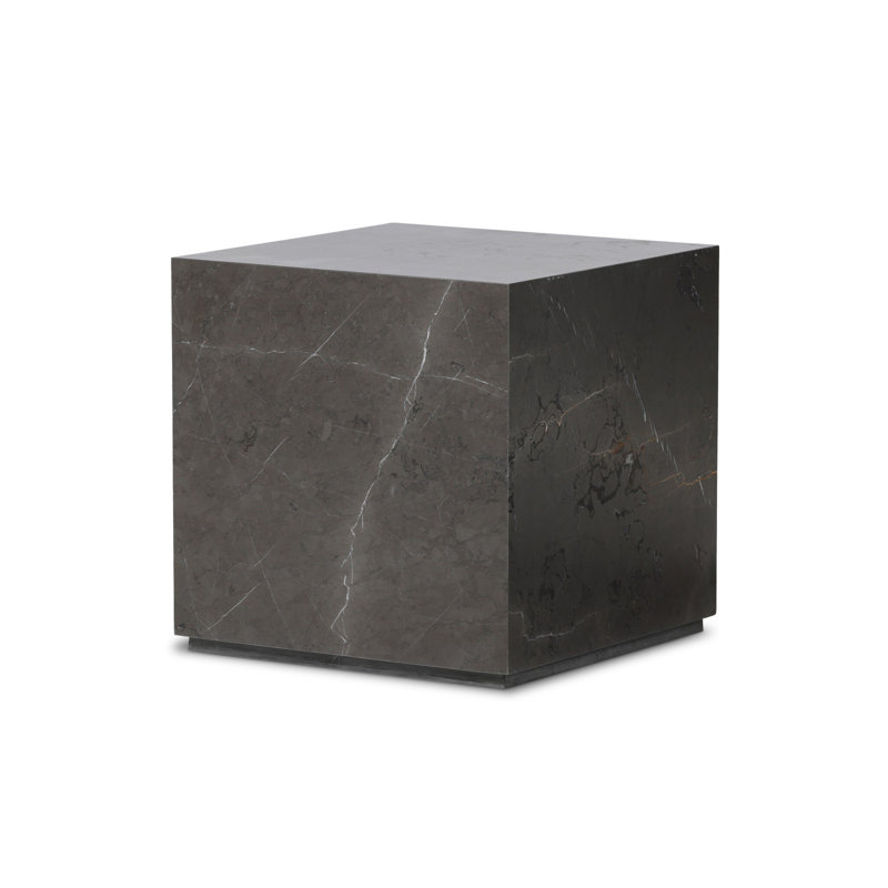Plinth Marble End Table, Gray Italian Marble