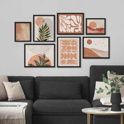 " Mid-Century Palm Leaf Geometric Landscape Abstract " 7 - Pieces