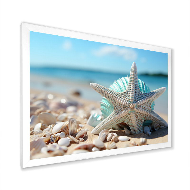 Coquillage argenté bijou océan II, H 12 po x l 20 po x P 1 po, Cadre simple blanc