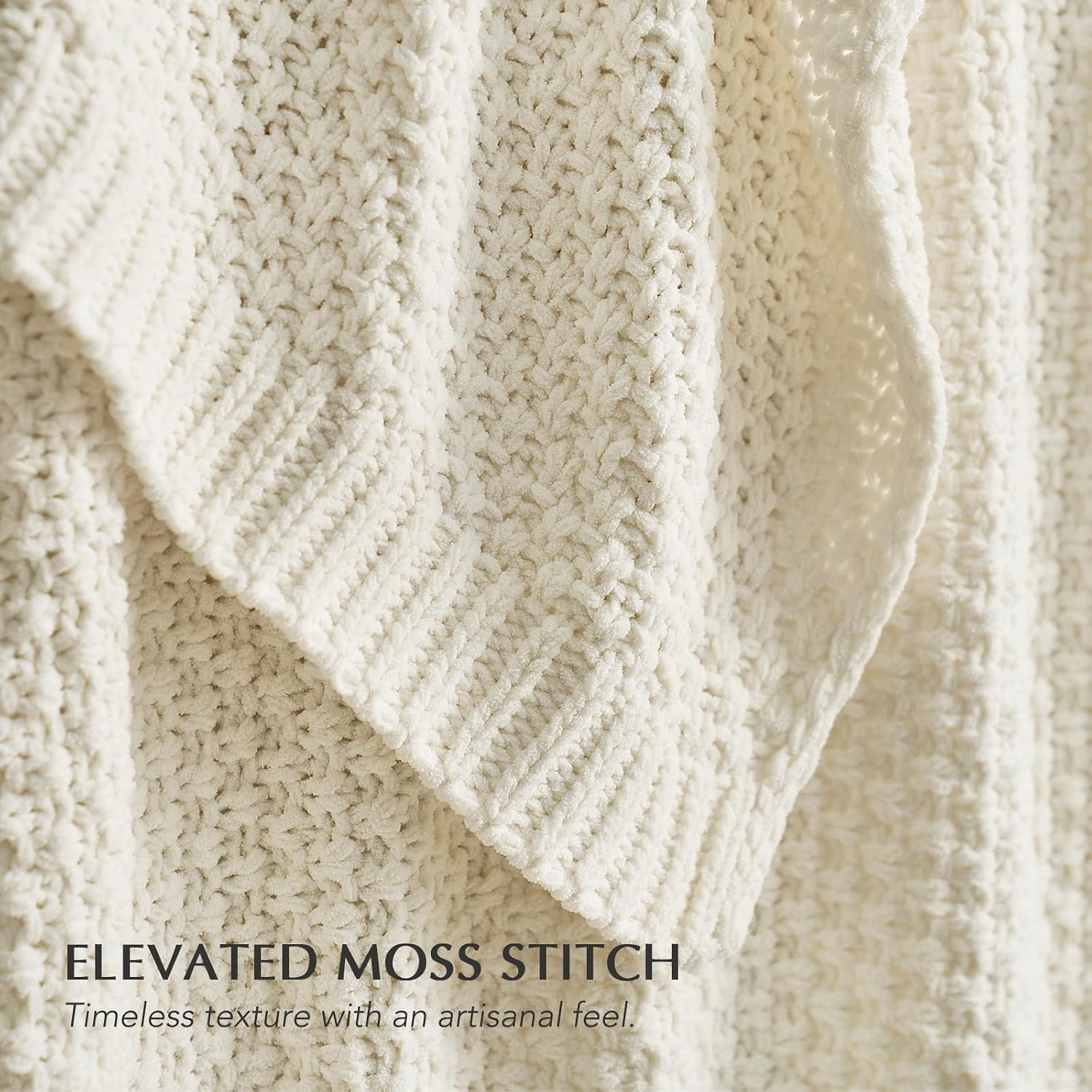Chunky Chenille Weighted Throw Blanket, Ivory White, 80" L x 60" W