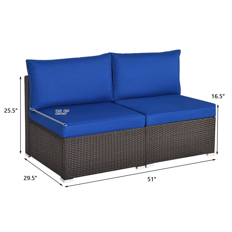 Jeadon 51'' Wide Straight Wicker Patio Sofa with Cushions, Navy