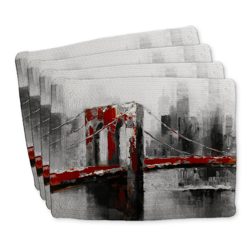 Ensemble de 4 napperons abstraits Red Brooklyn Bridge