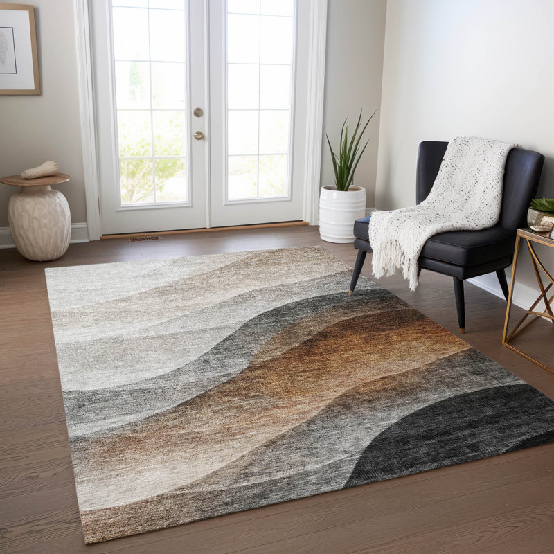 Machine Washable Indoor/Outdoor Segin ACN1176 Khaki Rug, Rectangle 5' x 7'6"