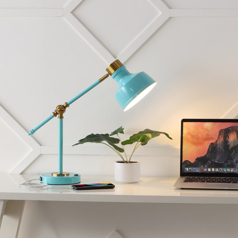 Knollwood Metal USB Desk Lamp, Cyan/Brass Gold, Cyan