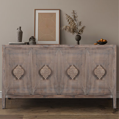 Armoire de style antique avec poignées de porte délicates fleurs - Buffet brun de salon brun, poignée délicieuse