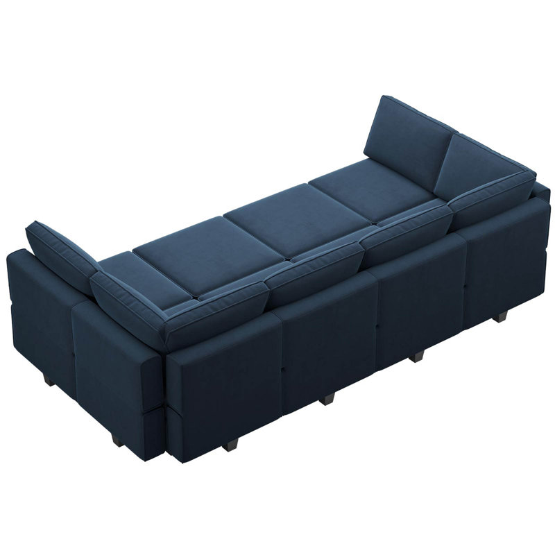 Grand canapé-lit modulaire réversible en velours de 116,6 po Wylodene, Velours bleu