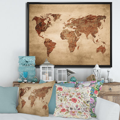 Ancienne carte du monde VII - reproduction de cadre flottant sur toile