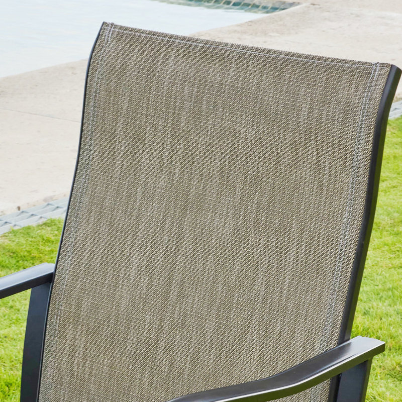6-Person Patio Dining Set with 63" Metal Curved Dining Table and PVC-coated polyester Swivel Dining Chairs, Brown/Black