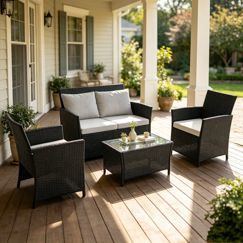 Ensemble de conversation pour patio pour 4 personnes avec coussins, Beige