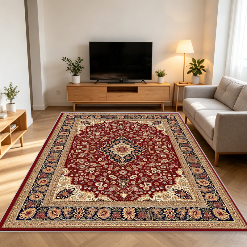 Burgundy Persian carpet-easy to clean, machine-washable, soft and comfortable; suitable for door mats, kitchens, living rooms, bedrooms, corridors, and laundry areas. Easy to clean, durable carpet for home decoration.