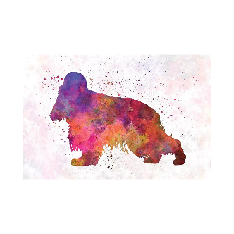 Épagneul cocker anglais à l'aquarelle par Paul Rommer - peinture sur toile tendue, H 26 po x l 40 po x 1,5 po